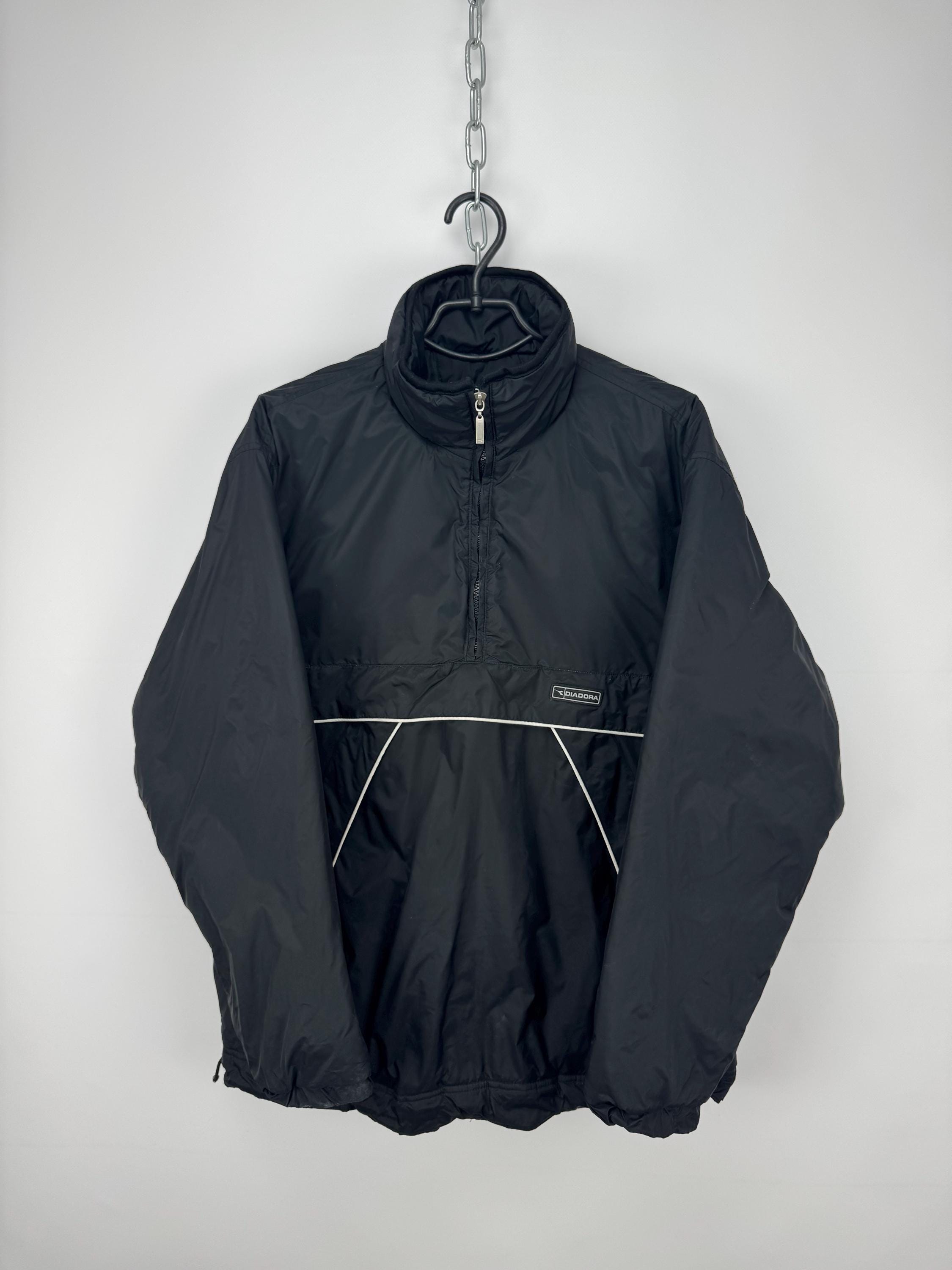 Diadora, Vintage Diadora Passione Italiana Black Nylon Pullover Jacket Anorak 90s Size S