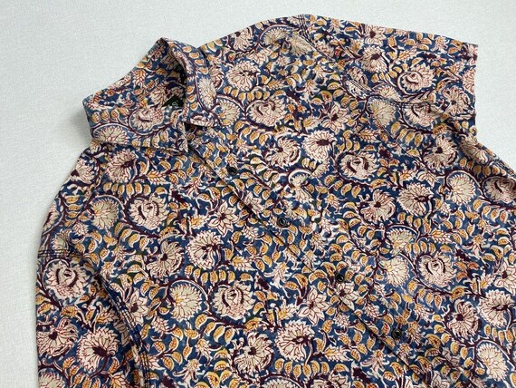 Chemise Vintage Orvis Manches Courtes Taille L - Imprimé Floral Indien Rouge Coton