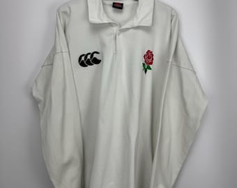 Koszulka rugby Vintage Canterbury Anglia, biała, z długim rękawem, z logo Rose, męska, rozmiar XL