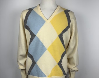 Vintage Barrie Argyle Lambswool V-Neck Sweater Pure New Wool Men’s size XL