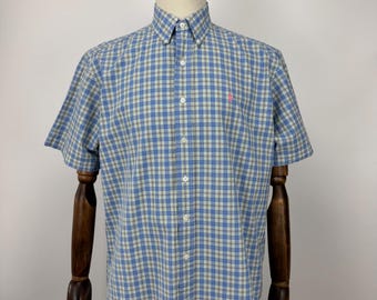 Polo Ralph Lauren Classic Fit Shirt Men Large Blue Plaid Short Sleeve Button Up