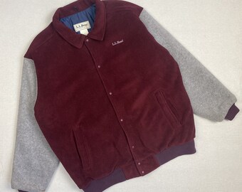 Mens Vintage L.L. Bean Fleece Bomber Jacket Made In USA size L
