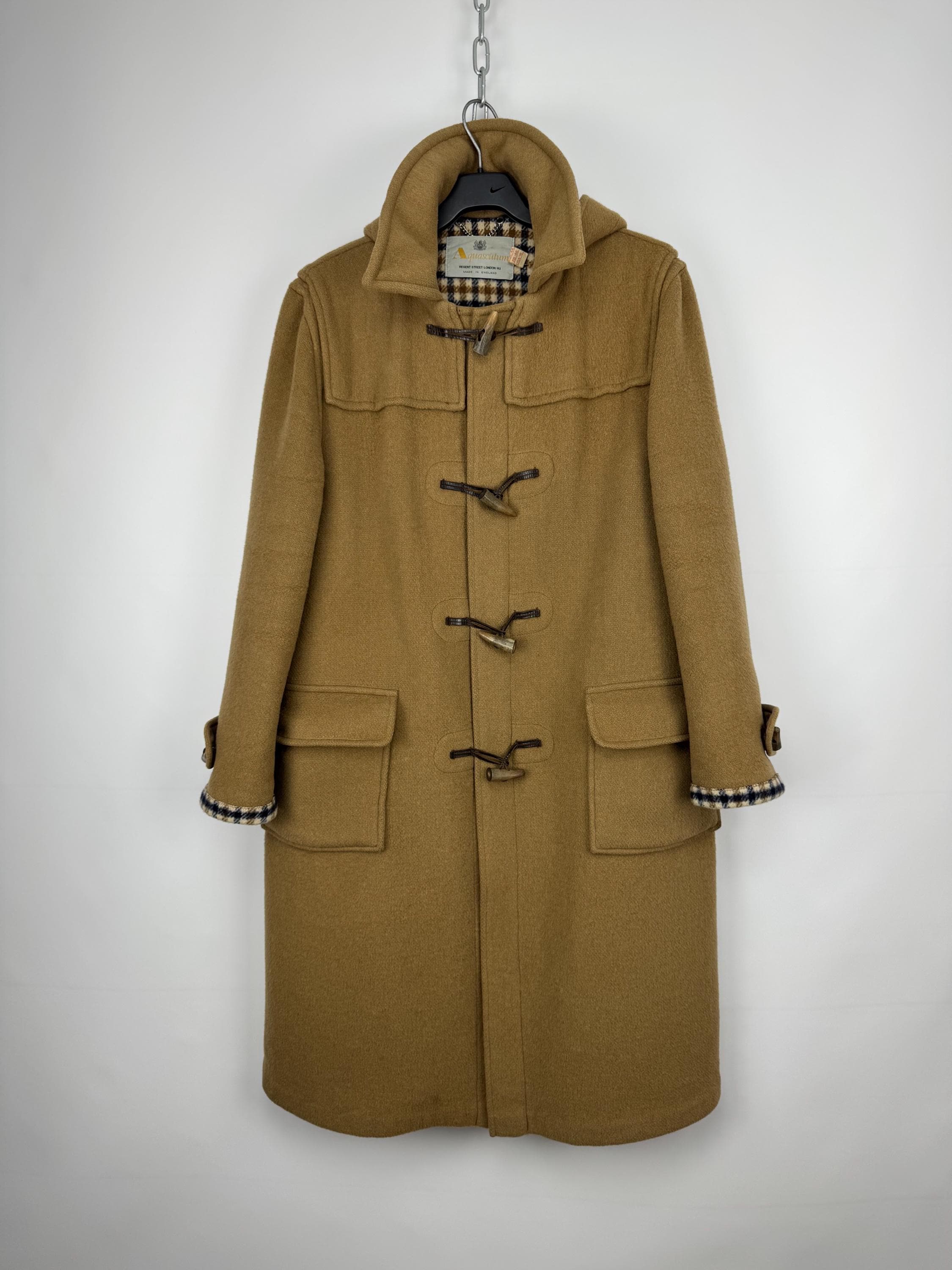 Vintage Aquascutum Camel Wool Duffle Coat Toggle Hood Made in