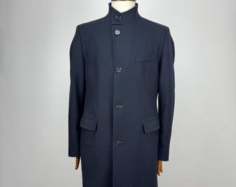 Hugo Boss Pure Cashmere Navy Long Trench Coat, Vintage Mens Double