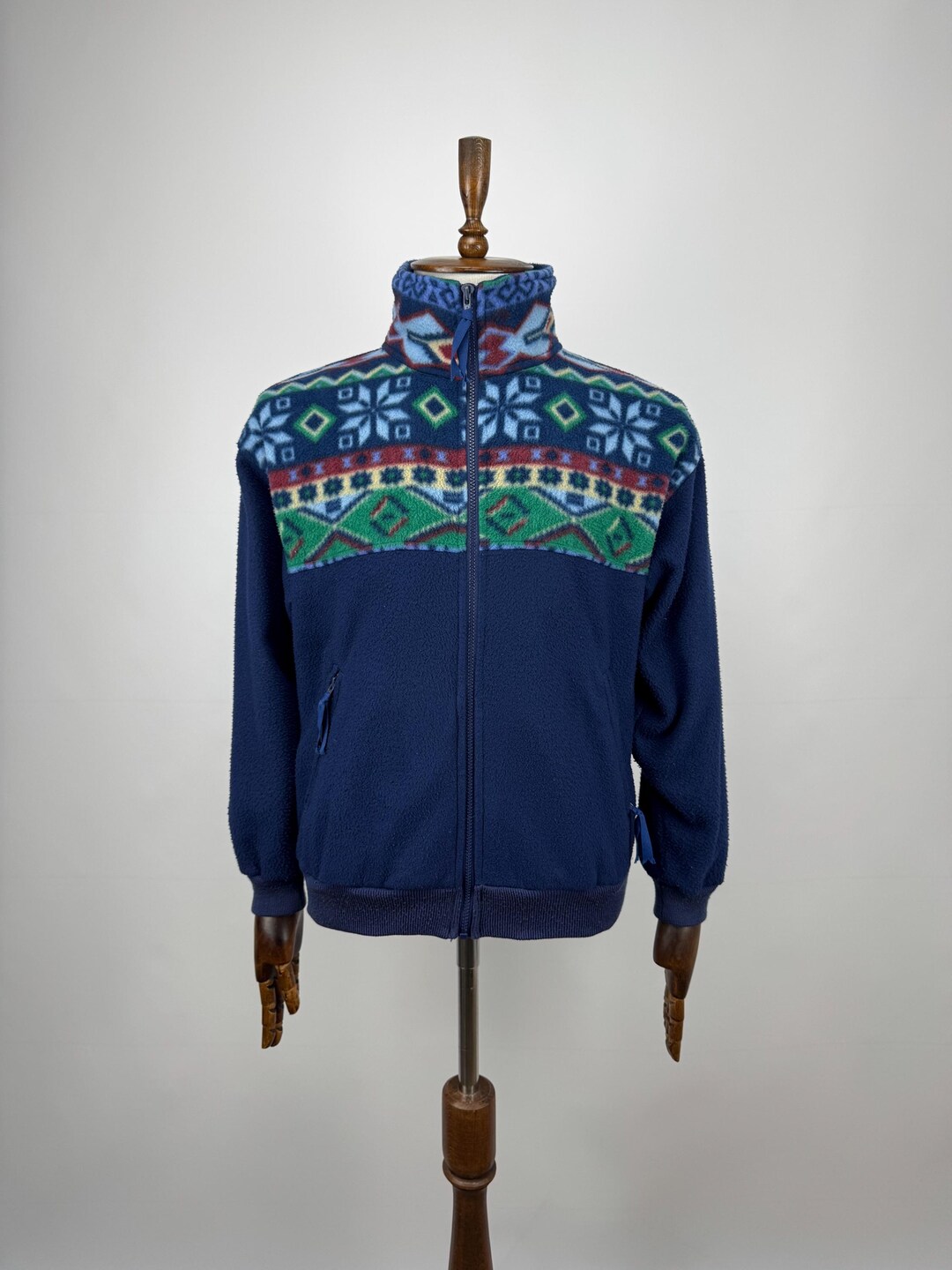 Vintage Gelert Aztec Pattern Fleece Jacket Full Zip Navajo Print Navy ...