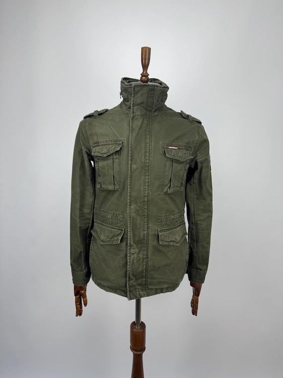 Vintage Superdry Military Jacket Fleece Lined High Collar