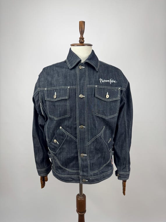 【R商品】efu vintage wide denim jacket Vintage Y2K Platinum FUBU Fat Albert Embroidered Denim Jacket Raw