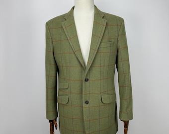Chaqueta tipo blazer de sastrería Santinelli para hombre, de lana tweed verde a cuadros, talla 42L.