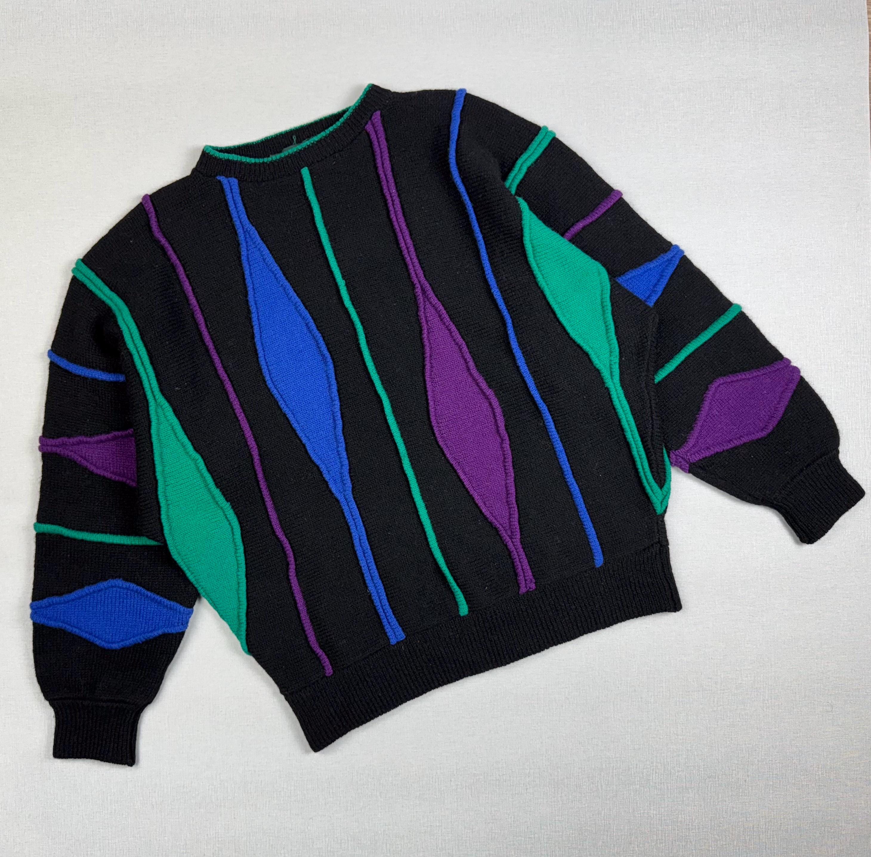 Women's Vintage Tulchan Multicolored Oversized Sweater Wool Jumper One Size