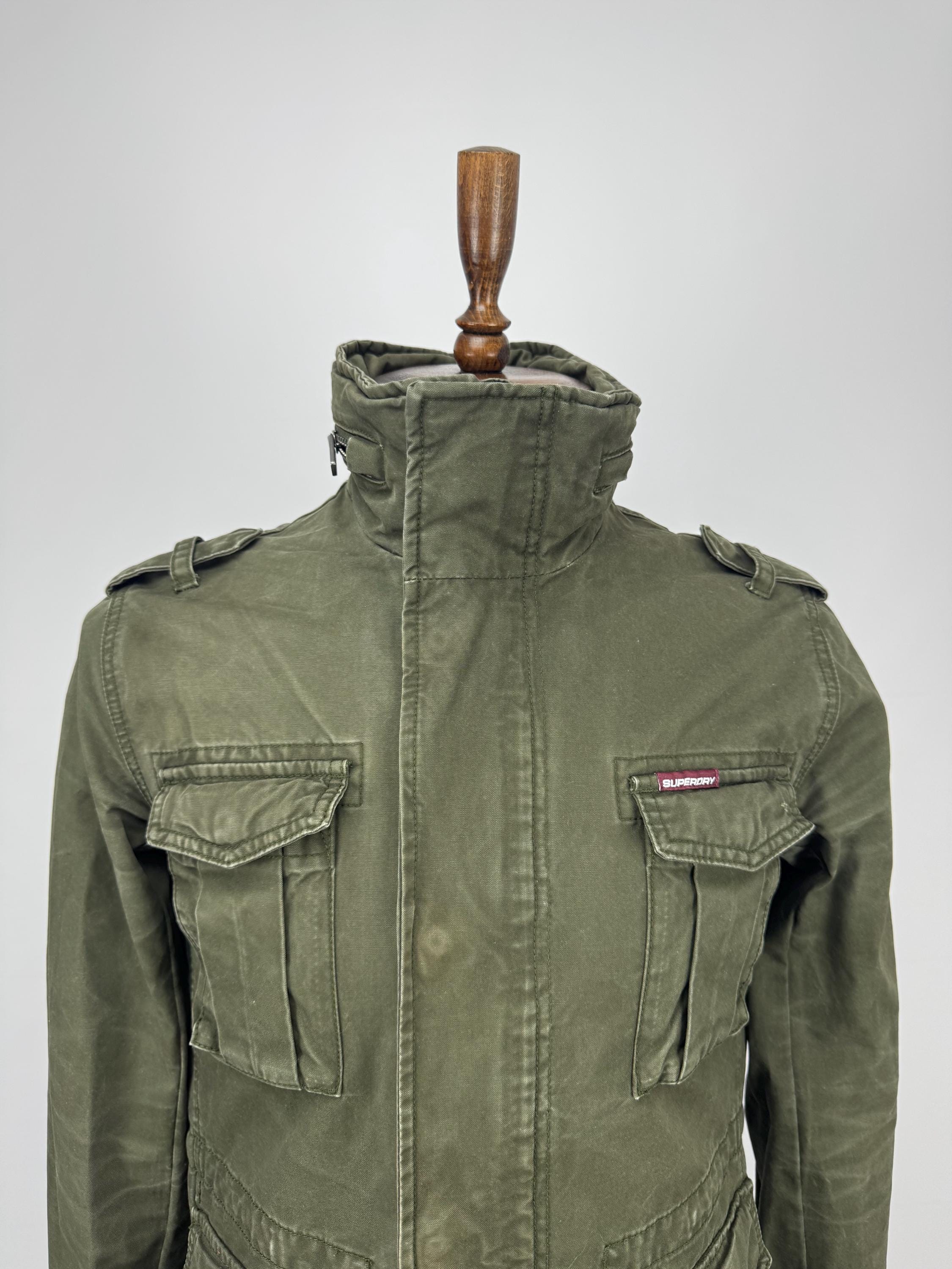 ミリタリージャケット オリーブグリーン スカルデザイン ギミック Vintage Superdry Military Jacket Fleece Lined High Collar