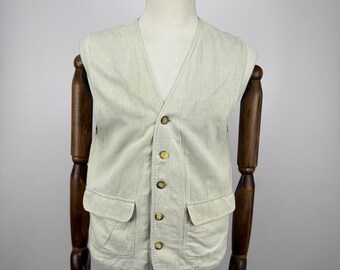 Vintage Mens BHS Beige Waistcoat Vest Safari Utility Style Cotton Size S