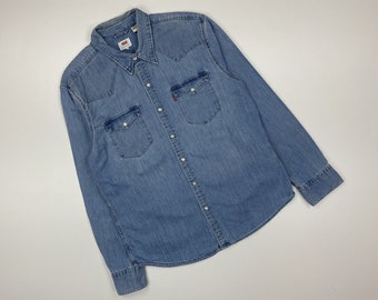 Mens Vintage Levi’s Western Long Sleeve Denim Shirt size L