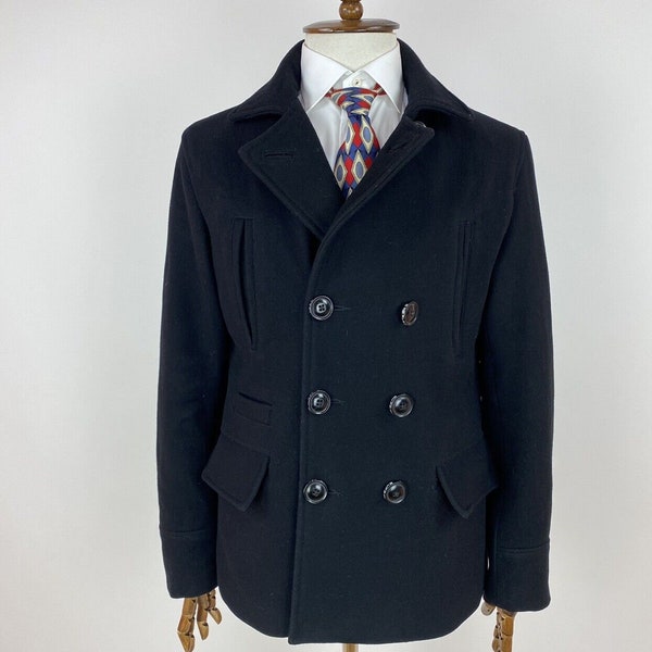 Mens Vintage SuperDry Pea Coat double-breasted Wool Jacket size L