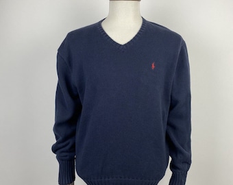 Men&#39;s Vintage Polo Ralph Lauren V-Neck Cotton Sweater size XL