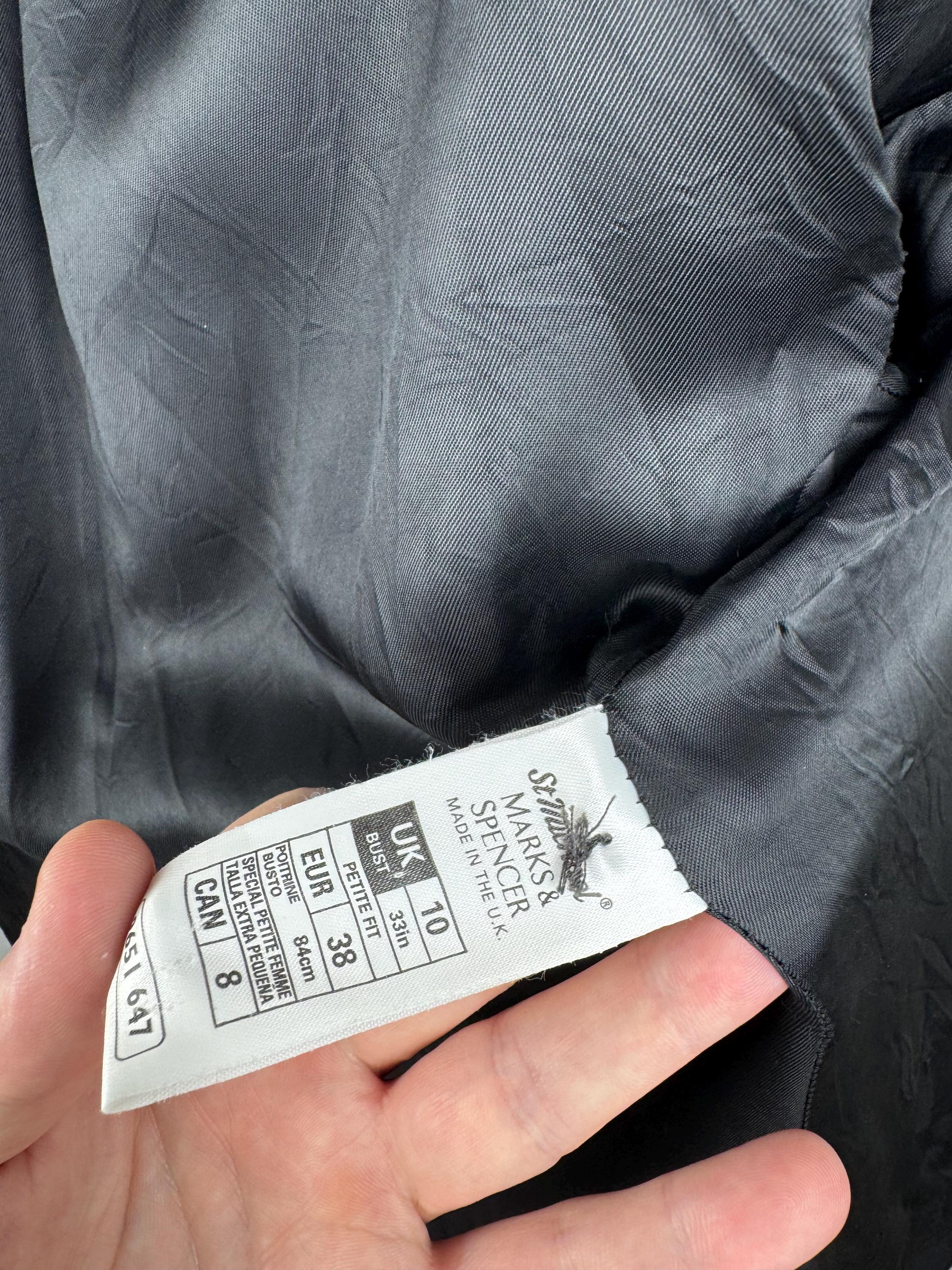 Veste Vintage Marks & Spencer Grise à Rayures - Coupe Double Boutonnage, Taille 42, 65% Laine - Très Bon état