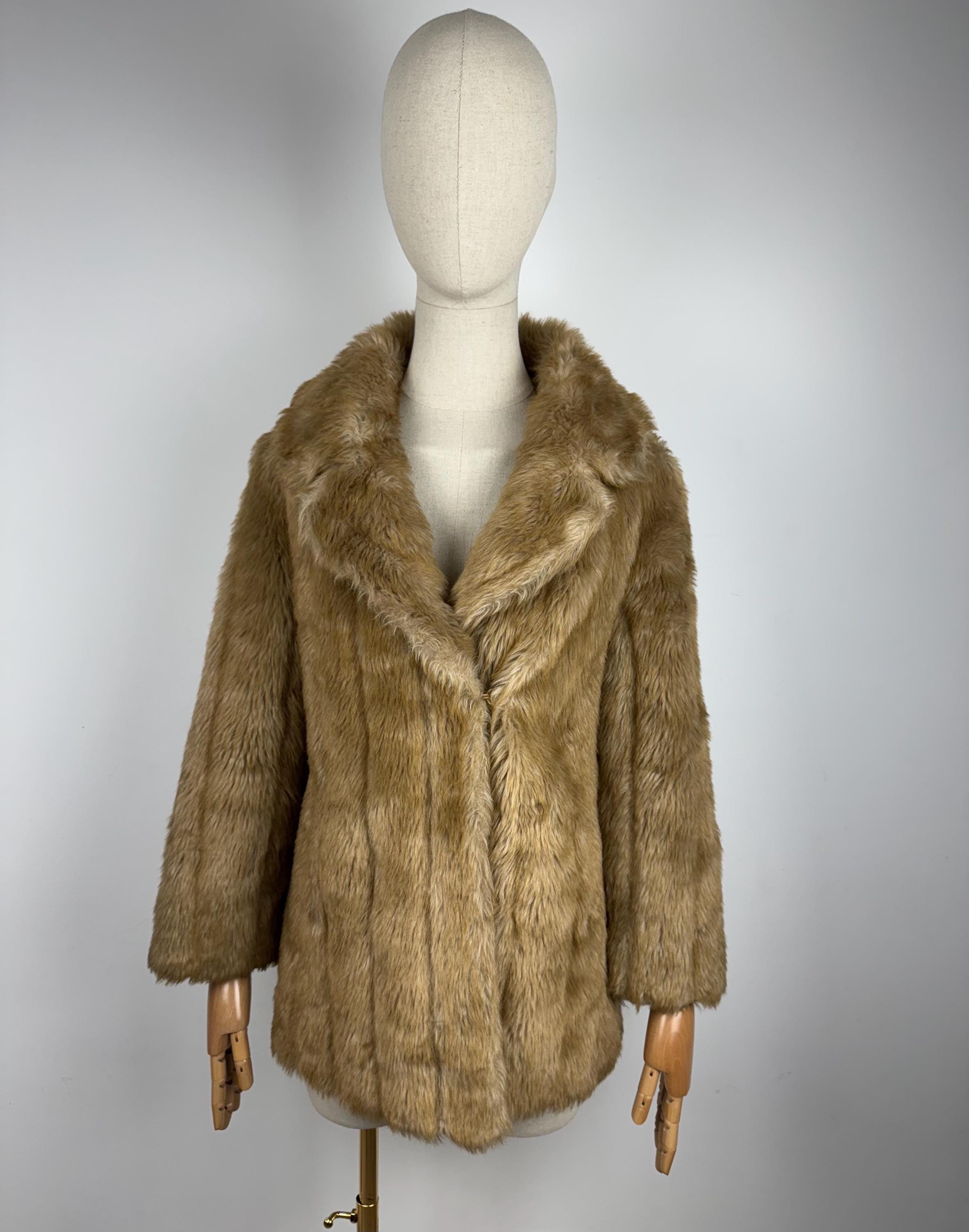 Vintage Faux Fur Coat Marno Mink 1970s Tan Eco Fur Jacket Made in 