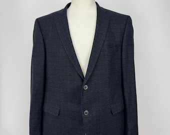 Digel wollen blazer met ruitpatroon, herenmaat 56 / UK 46R, marineblauw met ruitjes.