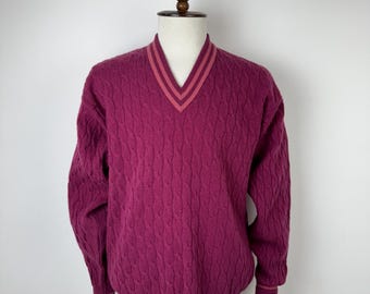 Suéter de punto trenzado con cuello en V de pura lana de cordero Glenmuir para hombre, talla L