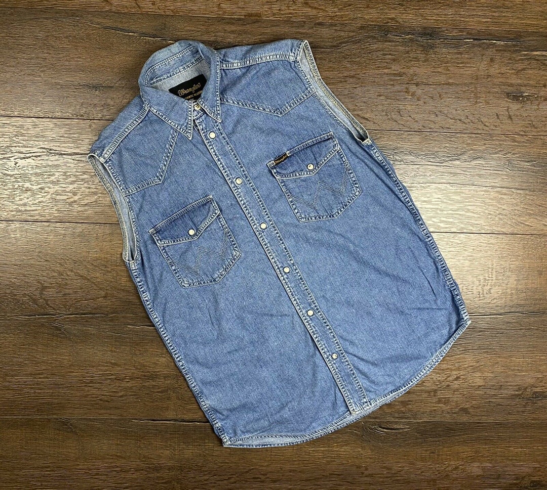 Mens Vintage Wrangler Denim Vest Jacket Size S Etsy