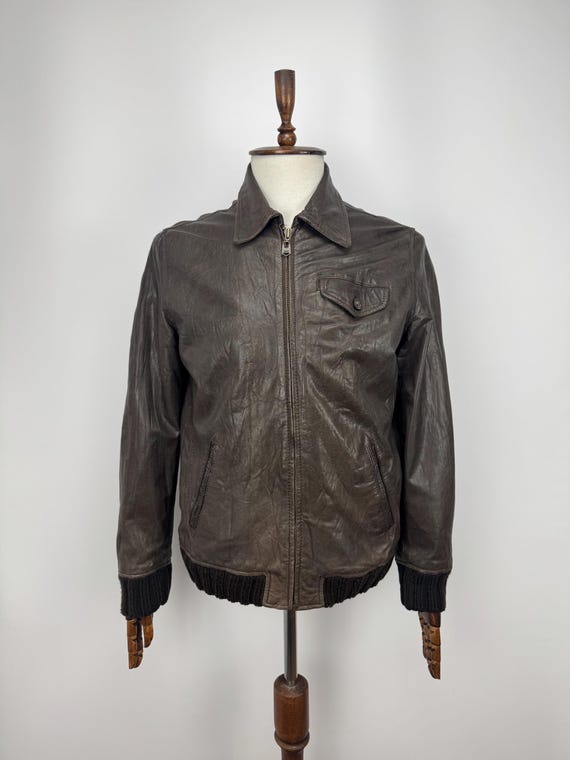 Pepe Jeans, Vintage Pepe Jeans London Men’s Leather Bomber Jacket Brown Size M Full Zip