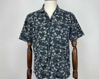 Folk Short Sleeve Shirt Mens Size 5 Blue Floral Cotton Casual Summer Button Up