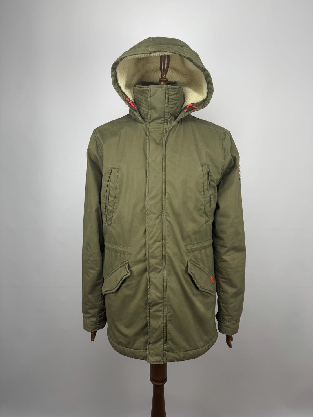Superdry Rookie Military Parka Jacket Mens Size L Olive Fleece Lined ...