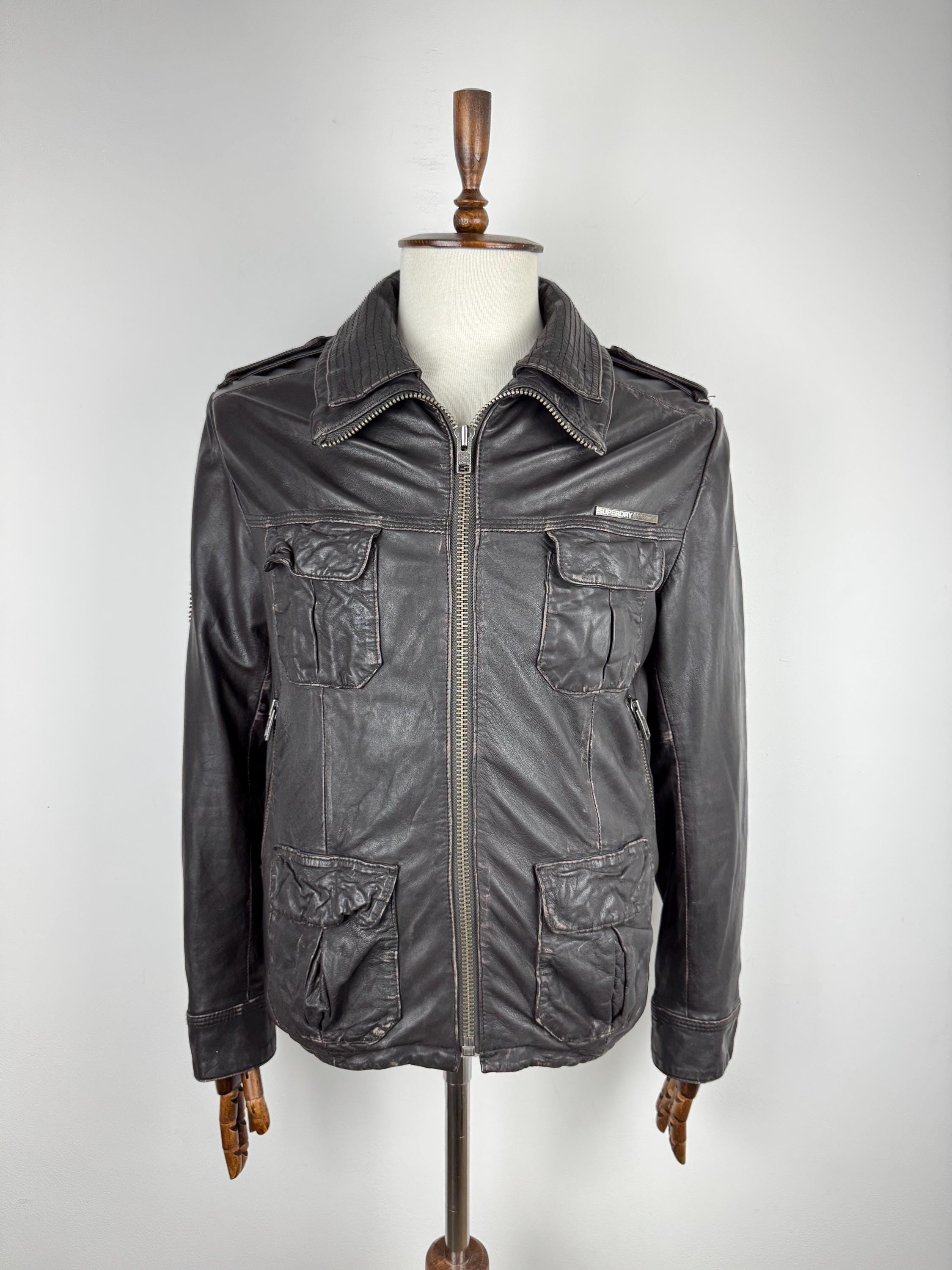 Veste En Cuir Véritable Superdry Homme Taille XL - Occasion Très Bon état, Portée Seulement Deux Fois