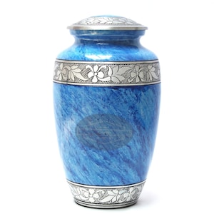 Funeral Cremation Urns For Adult Ashes-Wings-Blue-Silver-Large with Velvet Bag