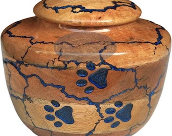Handcrafted Wooden Pet Urn with Paw Prints