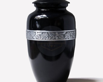 Bestattungsbestattung Urne | Menschliche Asche Bestattung Urne | Royal Schwarze Bestattung Urne | Erschwingliche Urne für Erwachsene | Großes 10,5" | mit Samtbeutel