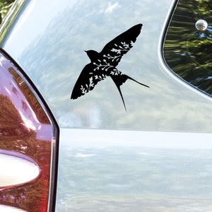 Swallow decal, Bird sticker, Floral bird decal, Bird silhouette