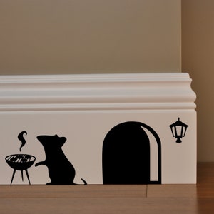Mouse hole sticker set, Skirting board stickers, Mouse house decals, Barbecue! Craft room garage dorm fun skirting decals, Fun kids wall art