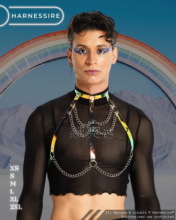 Holographic Body Chain | Transparent PVC Harness | Pride Festival Outfit | Reflective Party Wear