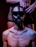 Leather Hood Bondage Blindfold BDSM Mask Man | Black Bondage Face Mask Man • Submissive Mask Man • Bondage Gear Man • Male Slave Fetish Gear product logo
