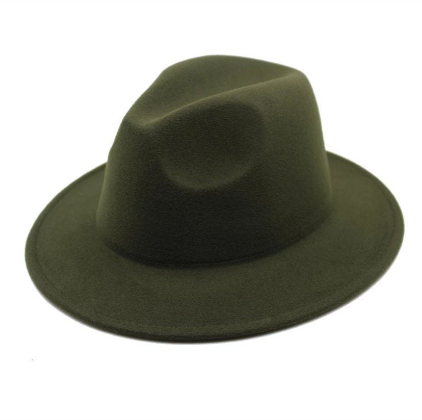 Wealth Olive Green Fedora Hats Wide Brim Hat Etsy