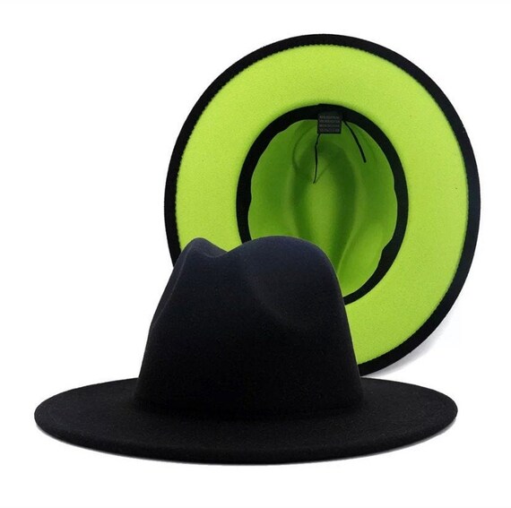 Millionaire Black/lime Green Fedora 