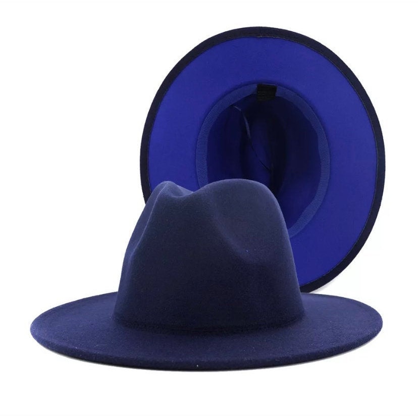 Dedicated Navy Blue/ Royal Blue Fedora Hats Wide Brim Hat | Etsy