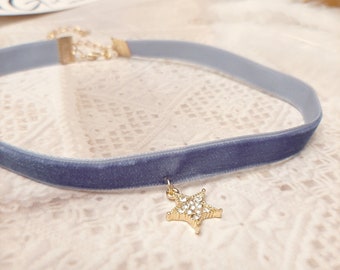 Blue Velvet diamond star choker handmade necklace