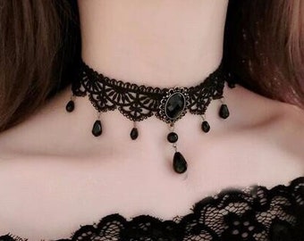 Vintage black lace choker handmade necklace check out different style in store