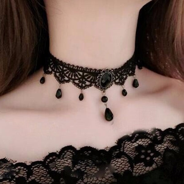 Vintage black lace choker handmade necklace check out different style in store