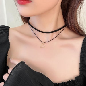 Black suede cord Geometry pendant choker handmade necklace