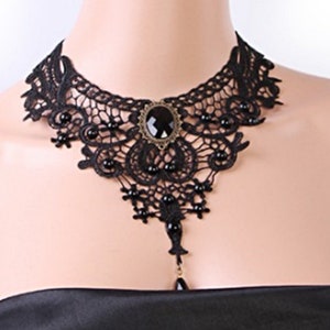 Vintage black lace choker handmade necklace tattoo wide necklace collar jewelry Sexy black lace choker