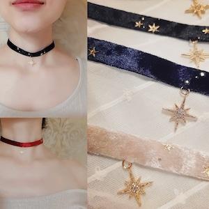 5 Colors Velvet choler Gold star pendant necklace vintage ribbon choker handmade necklace 18k gold plated star pendant choker women's collar