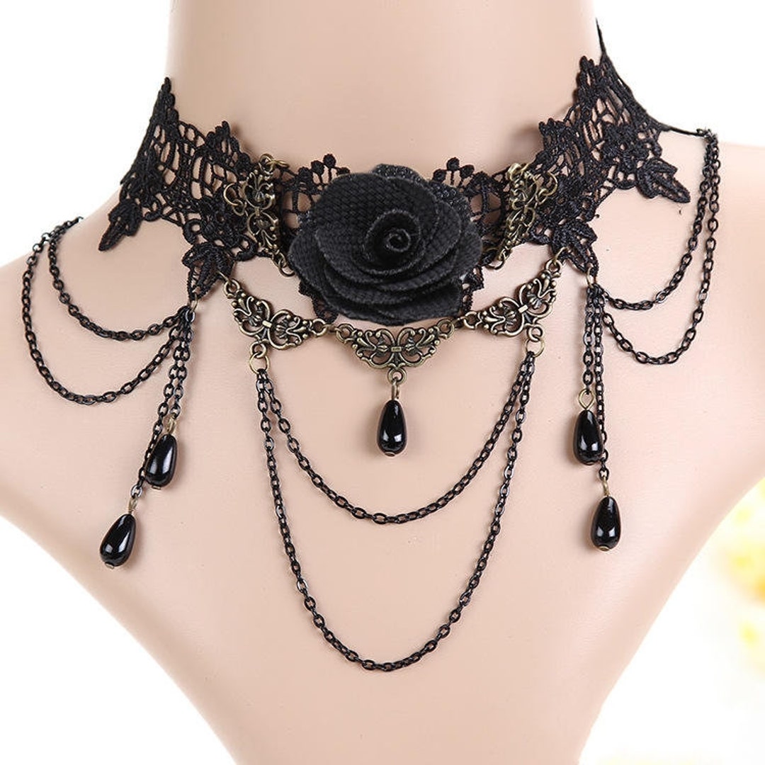 Vintage Wide Black Lace Flower Choker Handmade Necklace Check Out ...