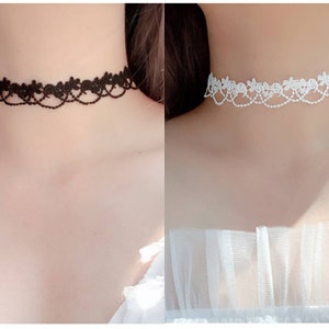2 colors Black and white flower lace choker handmade necklace Lolita choker Victorian lace collar handmade jewelry