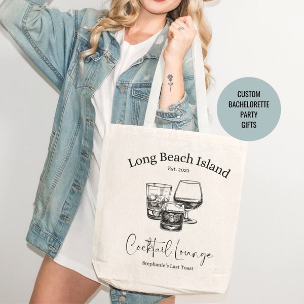 Long Beach Island Tote | Retro Custom Bride Bag | Gift For Bride | Custom Bachelorette Party Gifts | Cocktail Bachelorette Shopping Bags