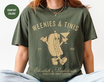 Weenies & Tinis Matching Bachelorette Party - Hot Dog T-shirts - Cocktail Comfort Color T Shirt - Trendy Y2K Gift - Extra Dirty Martinis