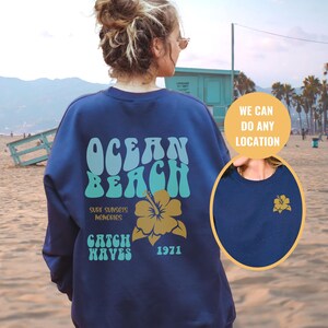 Ocean beach sweatshirt (front/back) Preppy sweatshirt, Y2k clothing, Surfer sweatshirt, Beach crewneck, Trendy sweatshirts, Surf shirt