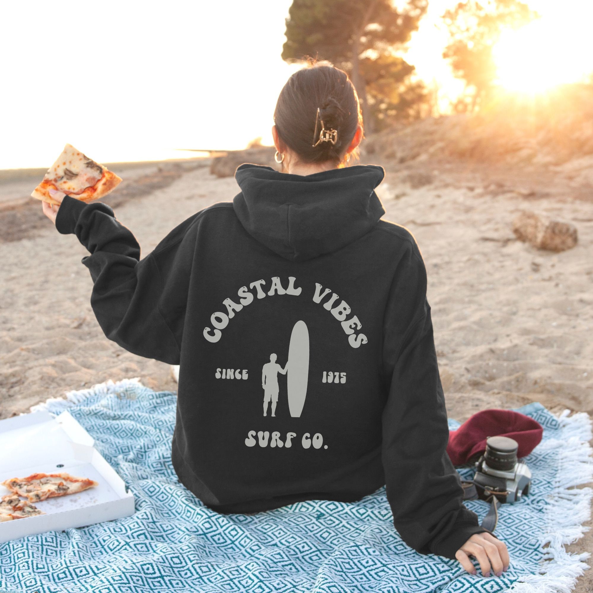 Coastal Vibes hoodie back front Surfer girl Beach sweatshirt sold by Liliane SKU 42963537 Printerval