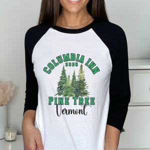 Christmas Raglan Shirt | Cute Holiday Tee | Vermont Pine Tree Shirt | Tree Lover Shirt | 3/4 sleeve baseball tee | Holiday Shirts For Women